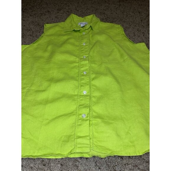 WESTBOUND Green 100% Linen Green Button Front Sleeveless Shirt Top LARGE READ - Picture 8 of 8